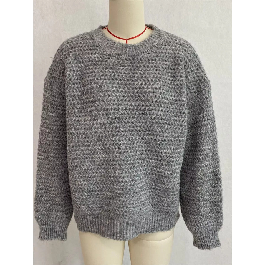 Round Neck Drop Shoulder Sweater Apparel and Accessories