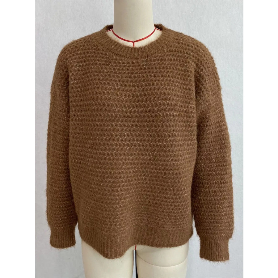 Round Neck Drop Shoulder Sweater Apparel and Accessories