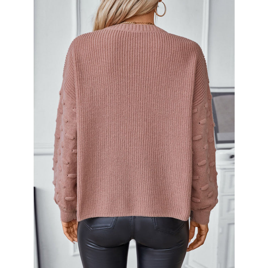 Round Neck Drop Shoulder Sweater Apparel and Accessories