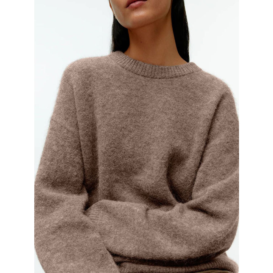 Round Neck Drop Shoulder Sweater Apparel and Accessories