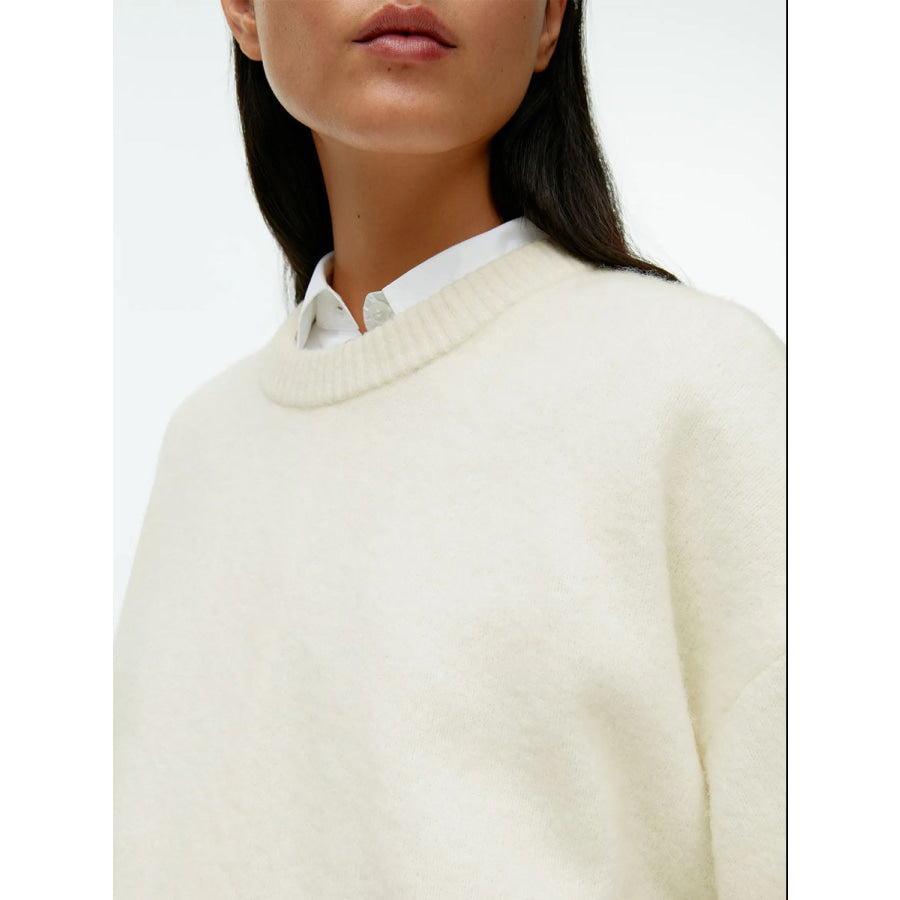 Round Neck Drop Shoulder Sweater Apparel and Accessories