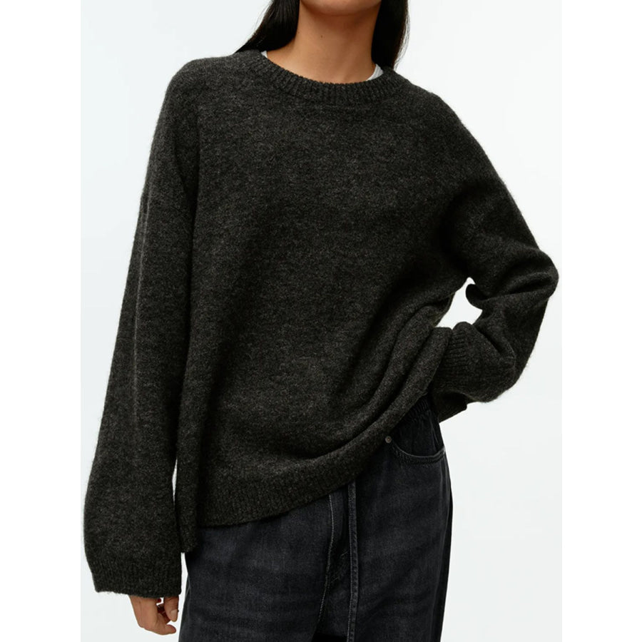 Round Neck Drop Shoulder Sweater Apparel and Accessories