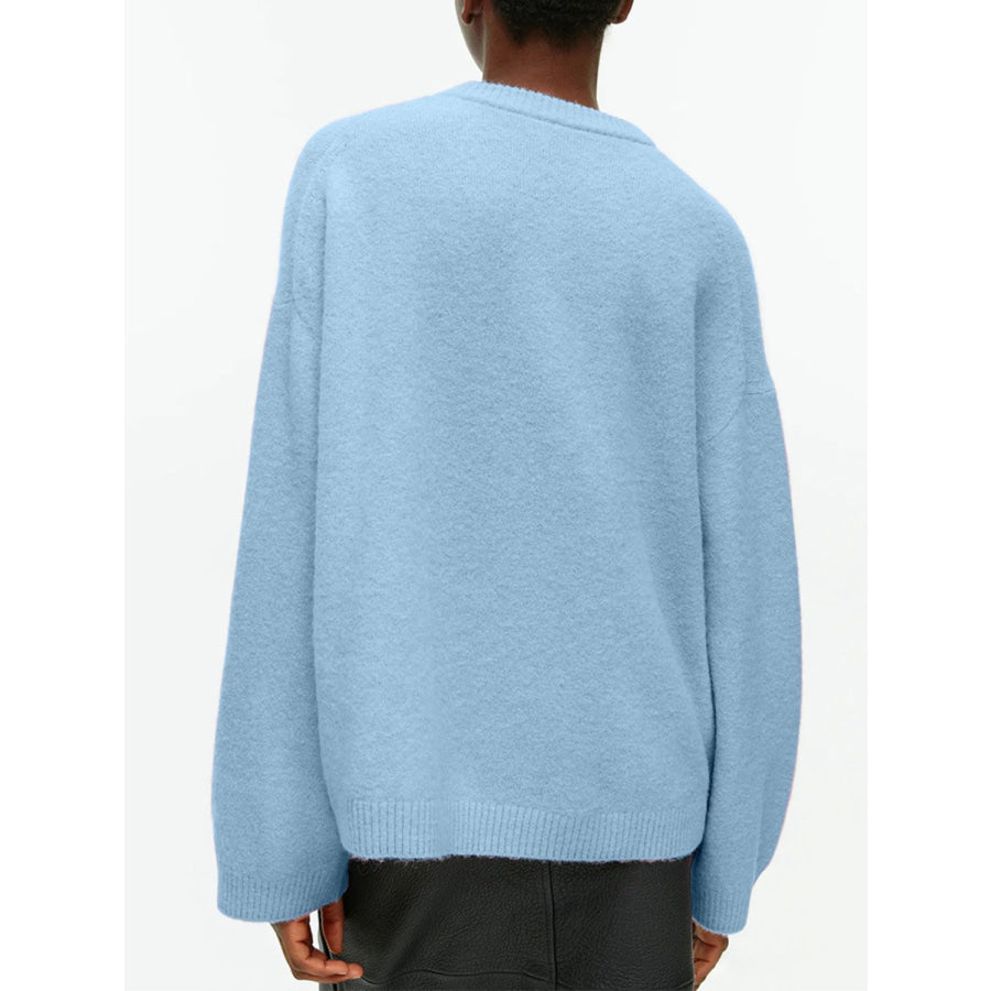 Round Neck Drop Shoulder Sweater Apparel and Accessories