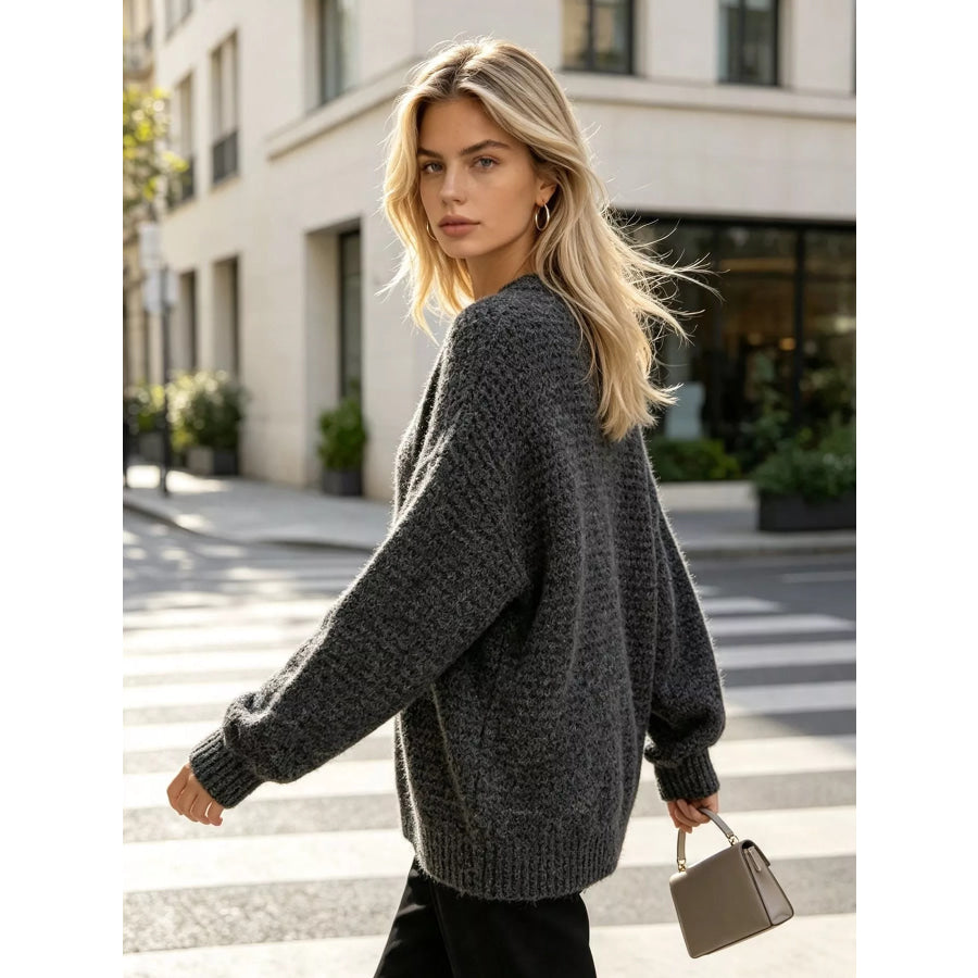Round Neck Drop Shoulder Sweater Apparel and Accessories