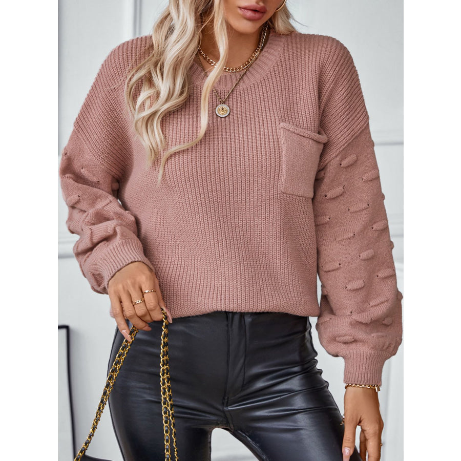 Round Neck Drop Shoulder Sweater Apparel and Accessories