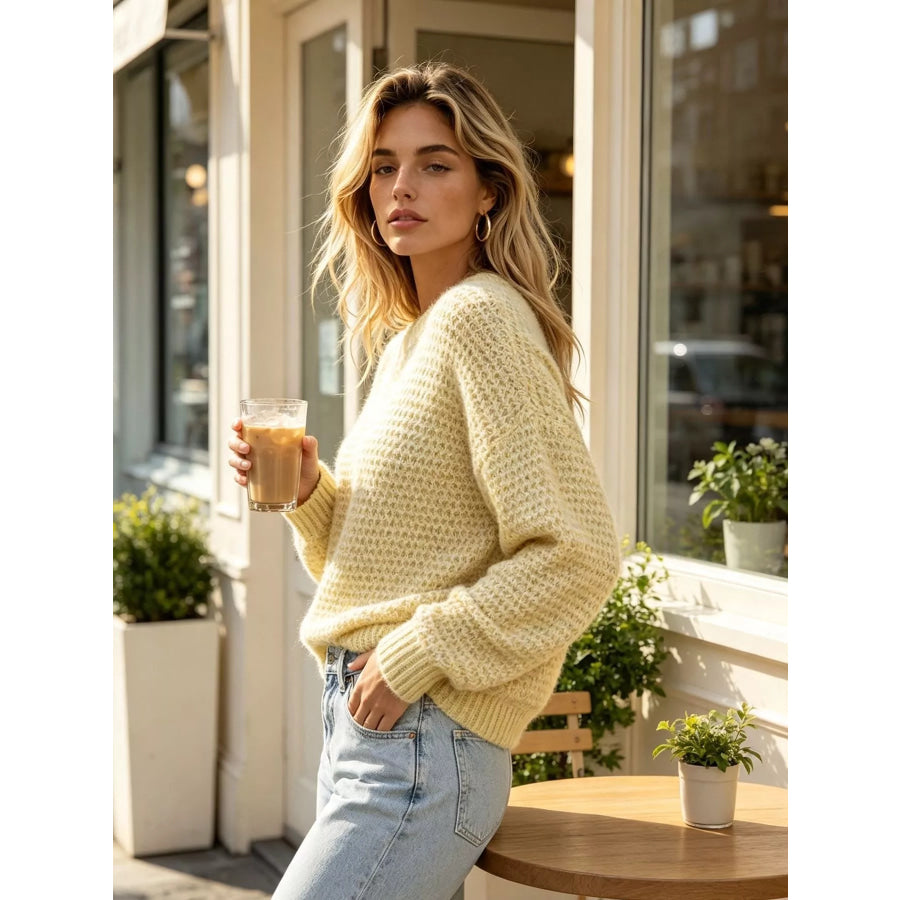 Round Neck Drop Shoulder Sweater Apparel and Accessories