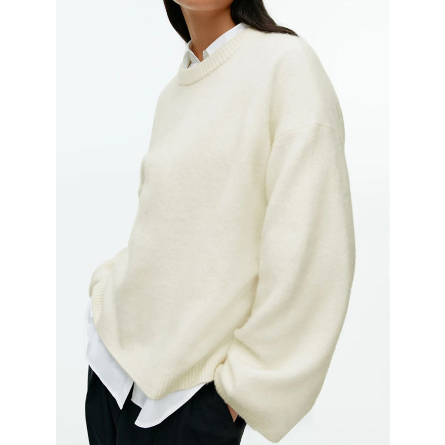 Round Neck Drop Shoulder Sweater Apparel and Accessories