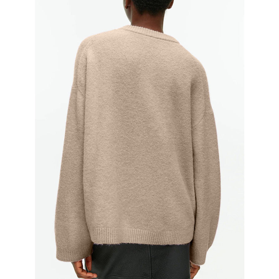 Round Neck Drop Shoulder Sweater Apparel and Accessories