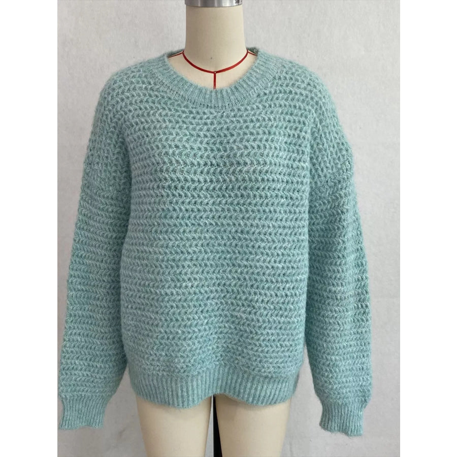 Round Neck Drop Shoulder Sweater Apparel and Accessories