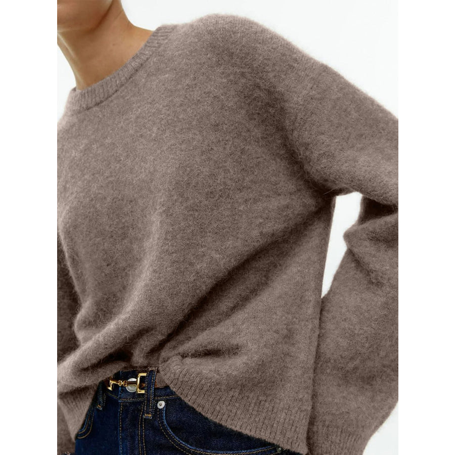 Round Neck Drop Shoulder Sweater Apparel and Accessories