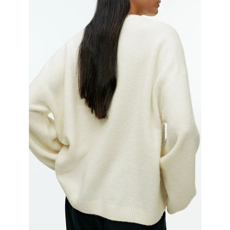 Round Neck Drop Shoulder Sweater Apparel and Accessories