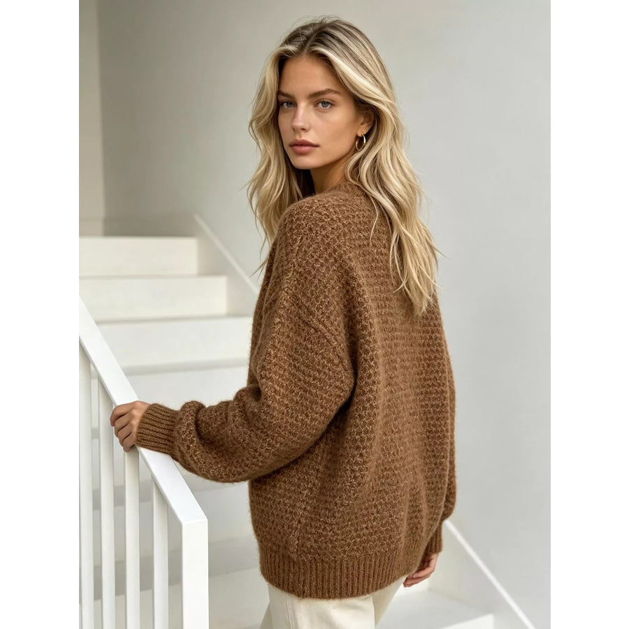 Round Neck Drop Shoulder Sweater Apparel and Accessories