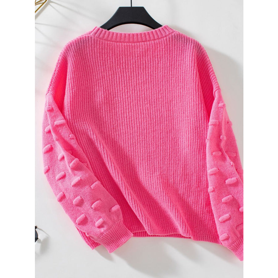 Round Neck Drop Shoulder Sweater Apparel and Accessories