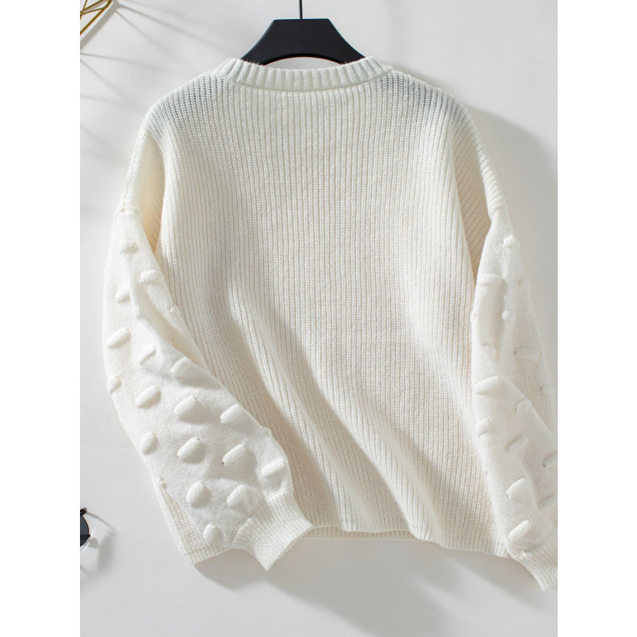 Round Neck Drop Shoulder Sweater Apparel and Accessories