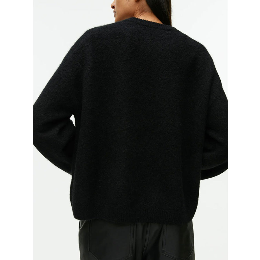 Round Neck Drop Shoulder Sweater Apparel and Accessories