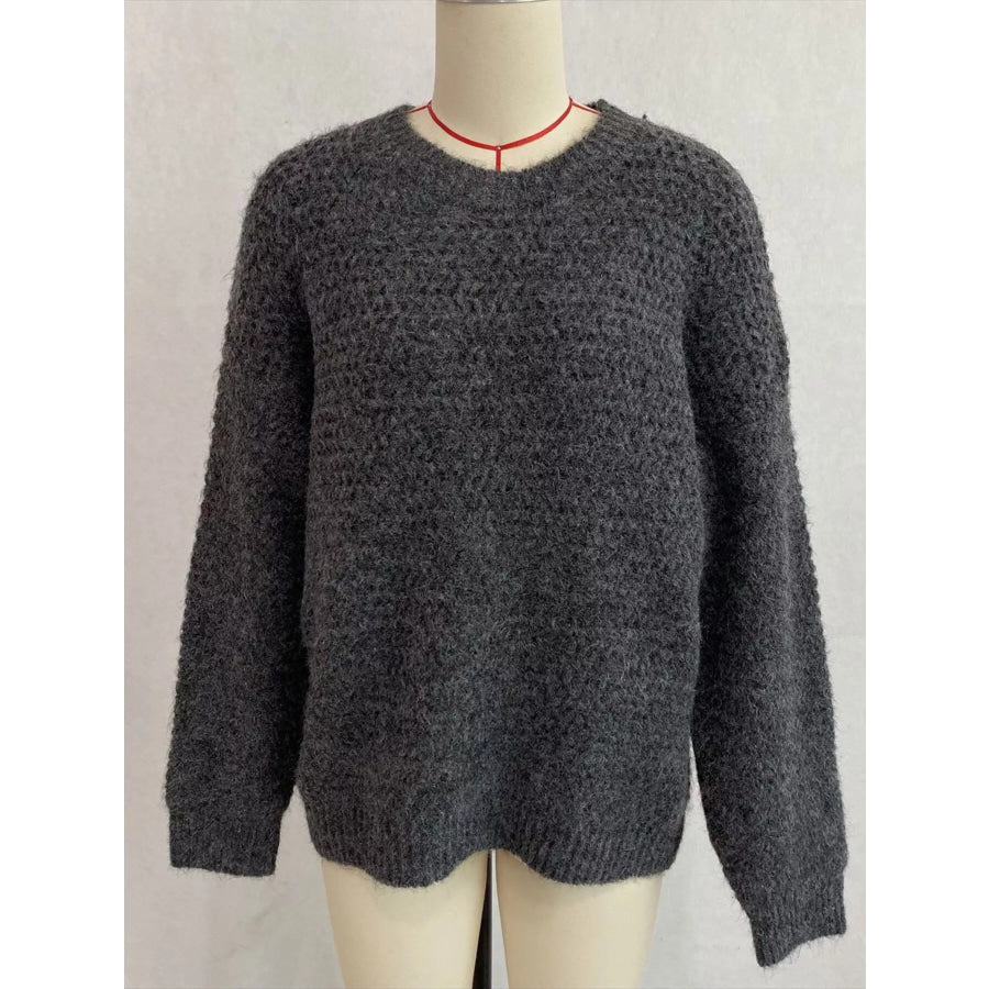 Round Neck Drop Shoulder Sweater Apparel and Accessories