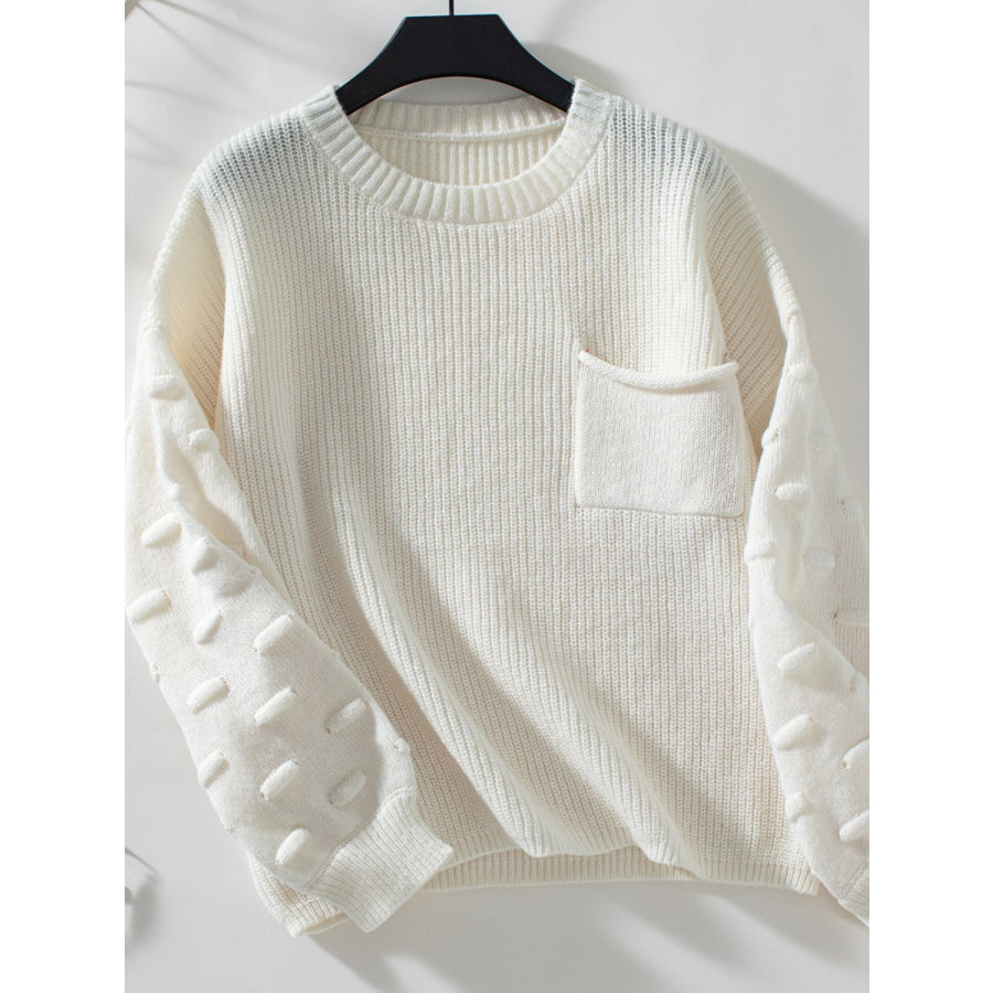 Round Neck Drop Shoulder Sweater Ivory / S Apparel and Accessories