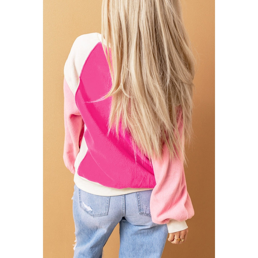 Round Neck Dropped Shoulder Color Block Sweatshirt