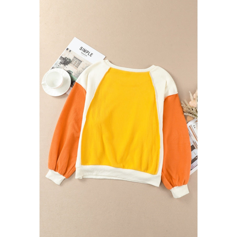 Round Neck Dropped Shoulder Color Block Sweatshirt