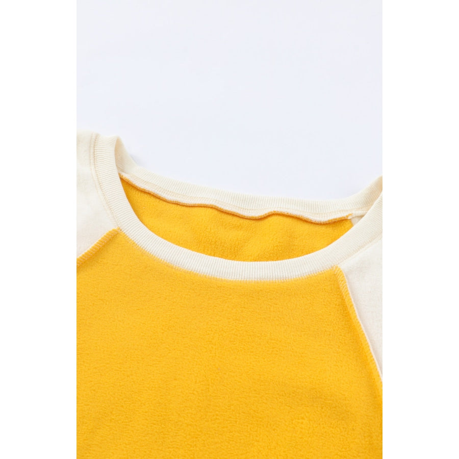 Round Neck Dropped Shoulder Color Block Sweatshirt