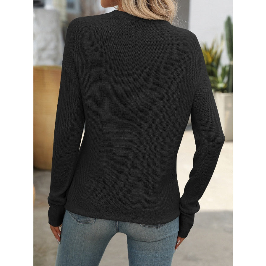 Round Neck Dropped Shoulder Knit Top Apparel and Accessories
