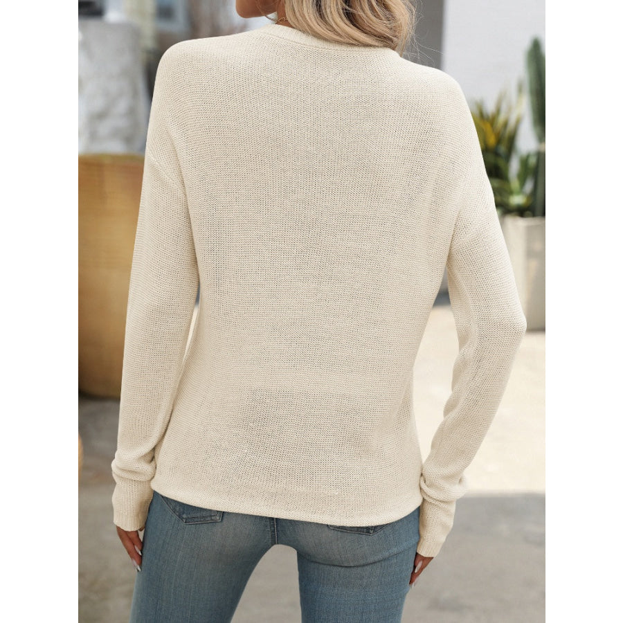 Round Neck Dropped Shoulder Knit Top Apparel and Accessories