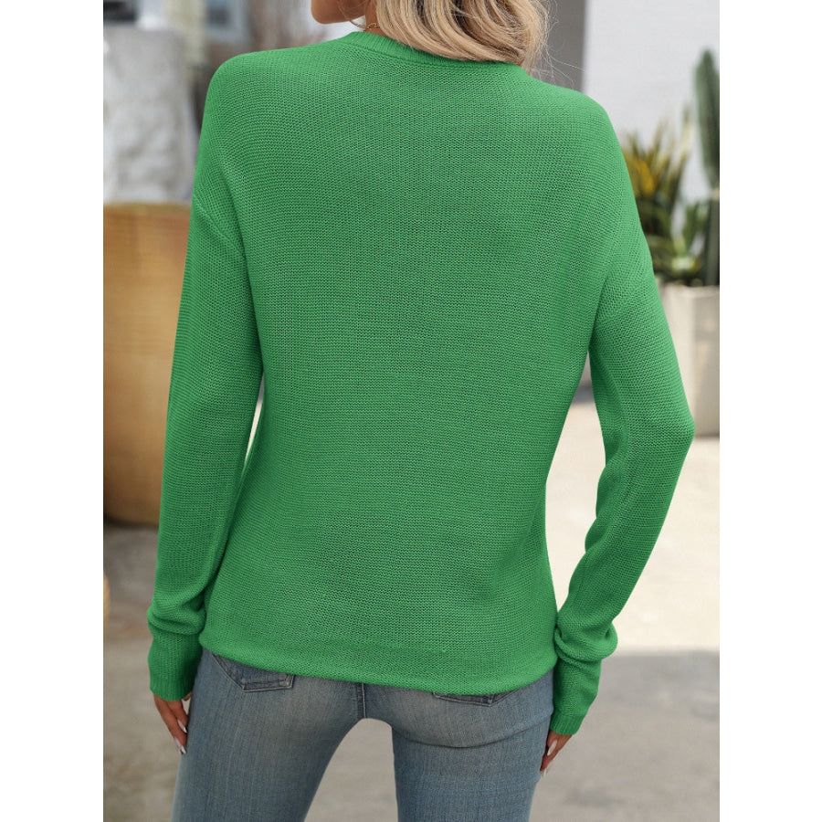 Round Neck Dropped Shoulder Knit Top Apparel and Accessories