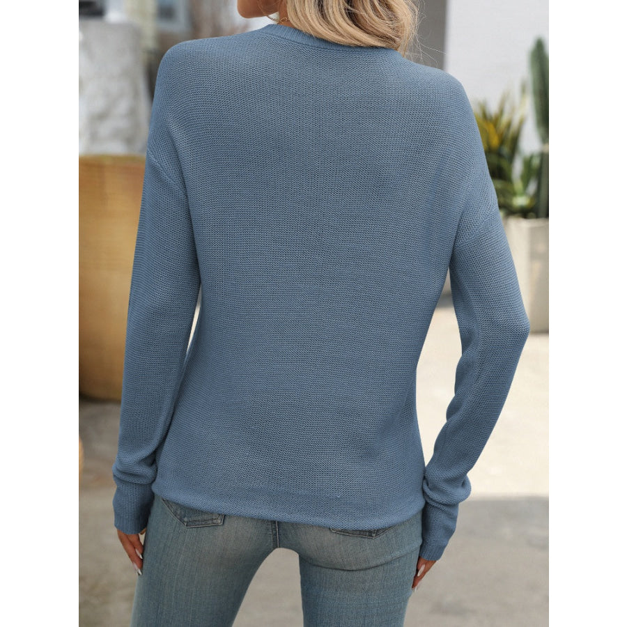 Round Neck Dropped Shoulder Knit Top Apparel and Accessories