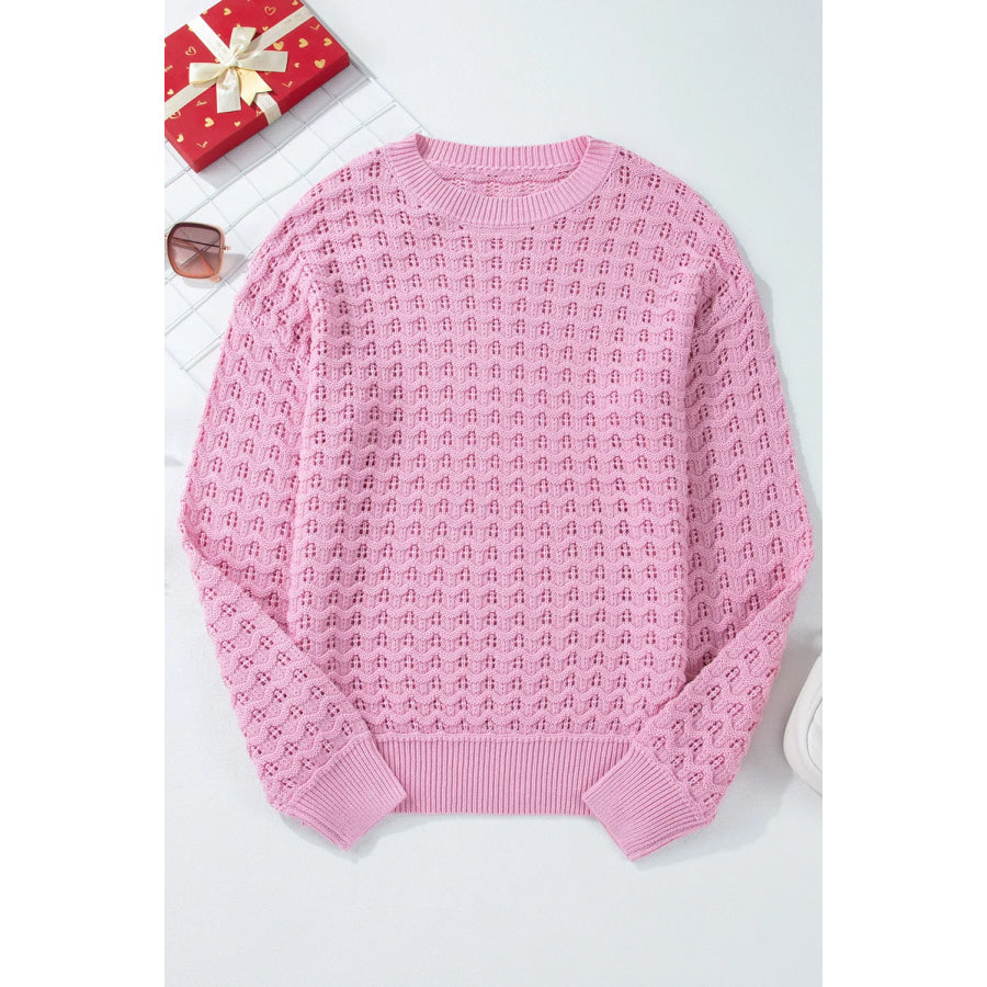 Round Neck Dropped Shoulder Long Sleeve Sweater Apparel and Accessories