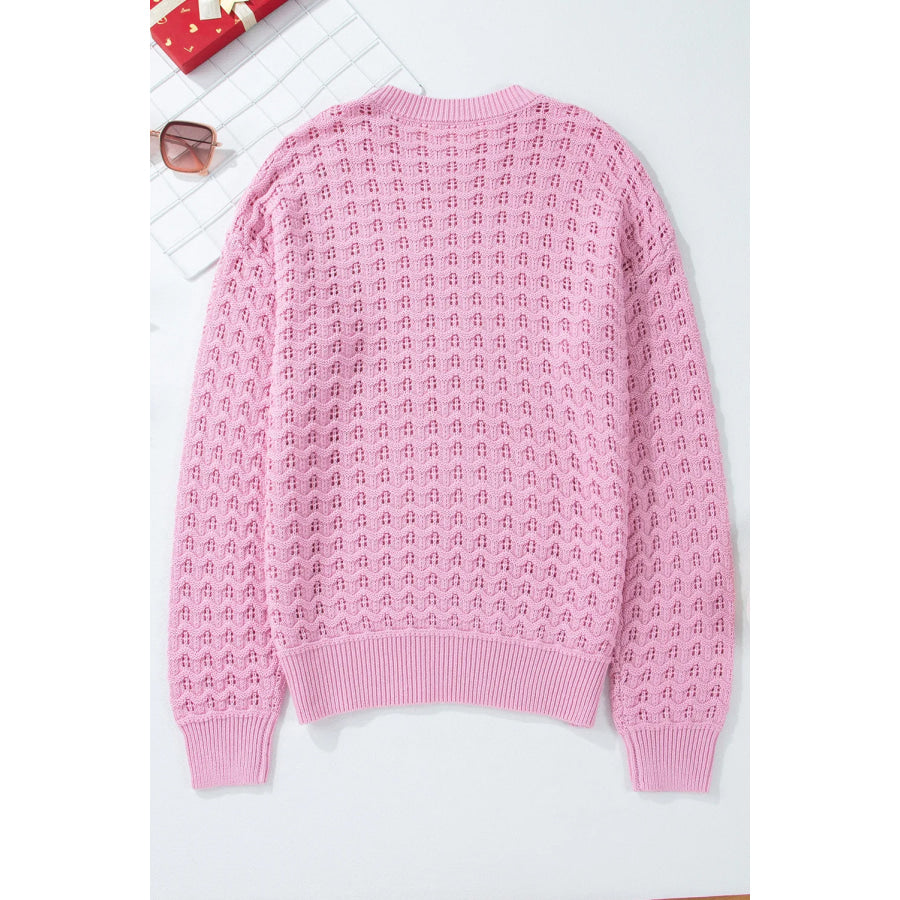 Round Neck Dropped Shoulder Long Sleeve Sweater Apparel and Accessories