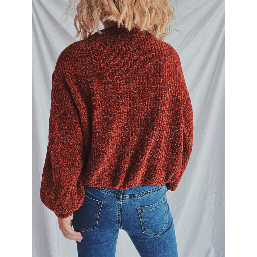 Round Neck Dropped Shoulder Long Sleeve Sweater Apparel and Accessories