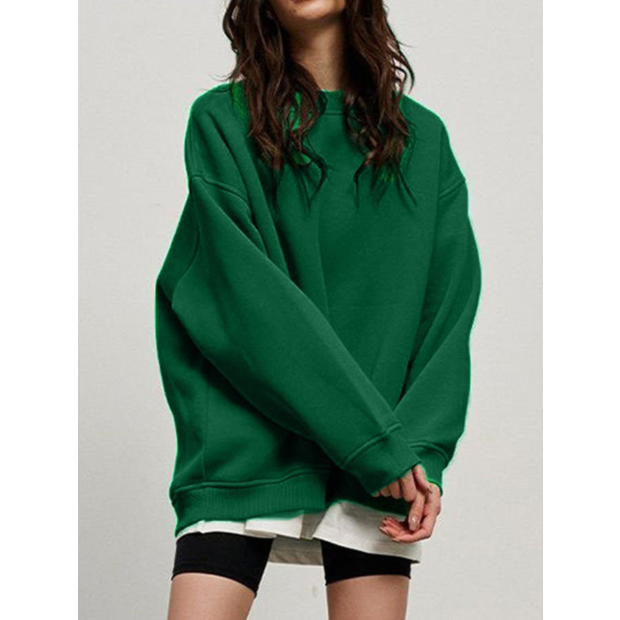 Round Neck Dropped Shoulder Long Sleeve Sweatshirt Apparel and Accessories