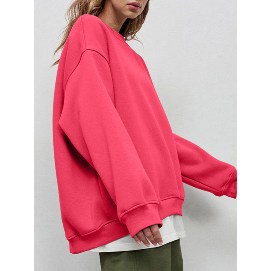 Round Neck Dropped Shoulder Long Sleeve Sweatshirt Apparel and Accessories