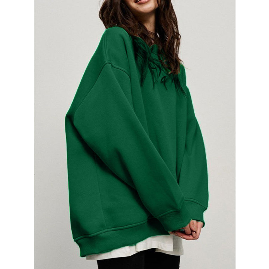 Round Neck Dropped Shoulder Long Sleeve Sweatshirt Apparel and Accessories