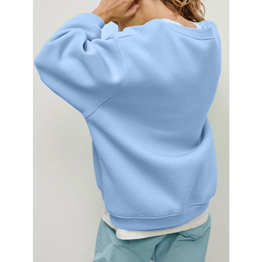 Round Neck Dropped Shoulder Long Sleeve Sweatshirt Apparel and Accessories