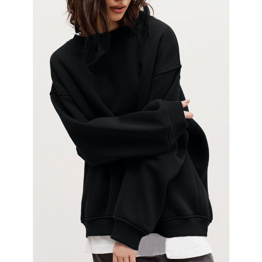 Round Neck Dropped Shoulder Long Sleeve Sweatshirt Apparel and Accessories