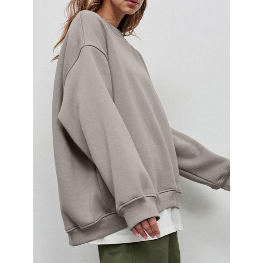 Round Neck Dropped Shoulder Long Sleeve Sweatshirt Apparel and Accessories