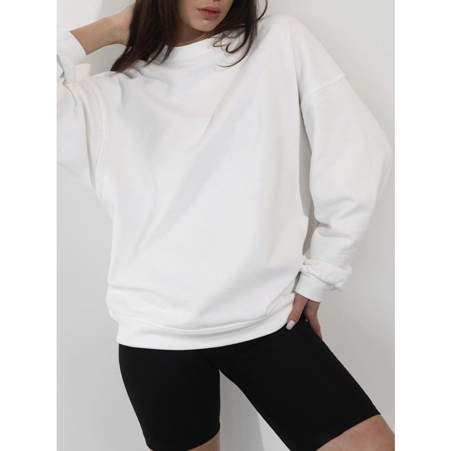 Round Neck Dropped Shoulder Long Sleeve Sweatshirt Apparel and Accessories