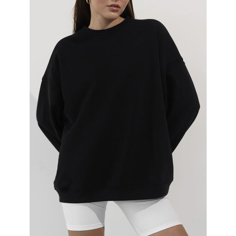 Round Neck Dropped Shoulder Long Sleeve Sweatshirt Apparel and Accessories