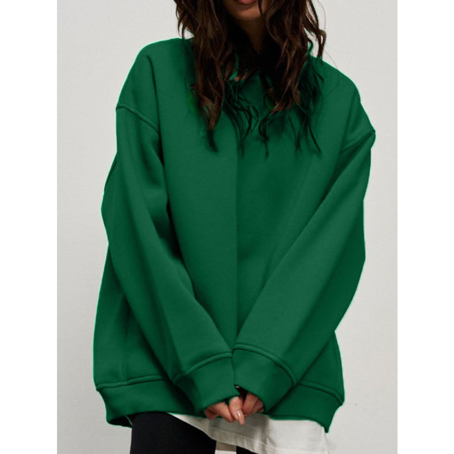 Round Neck Dropped Shoulder Long Sleeve Sweatshirt Dark Green / M Apparel and Accessories