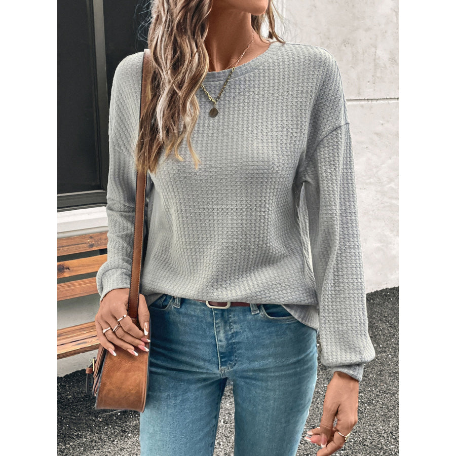 Round Neck Dropped Shoulder Long Sleeve T-Shirt Apparel and Accessories