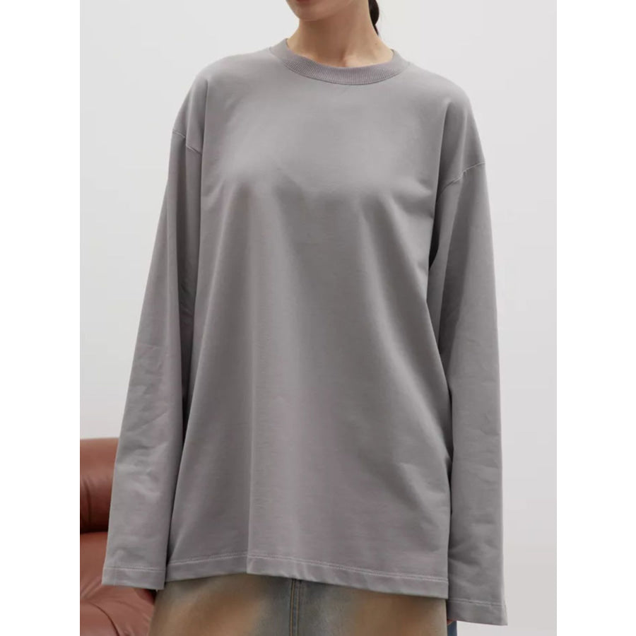 Round Neck Dropped Shoulder Long Sleeve T-Shirt Apparel and Accessories