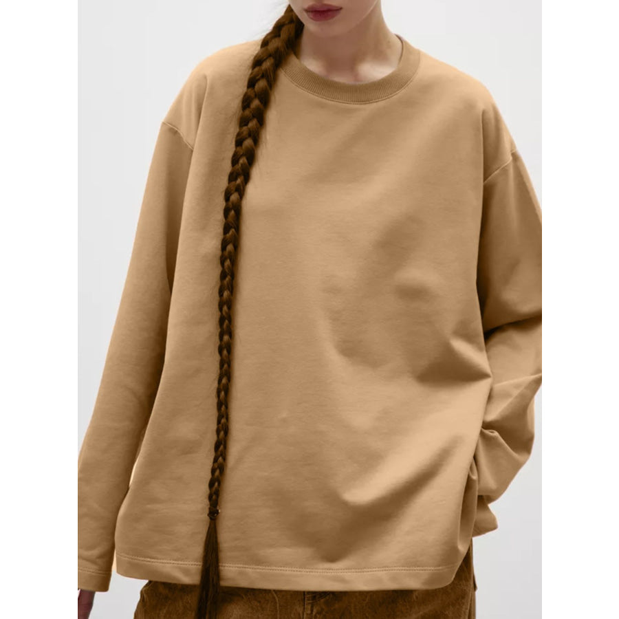 Round Neck Dropped Shoulder Long Sleeve T-Shirt Apparel and Accessories