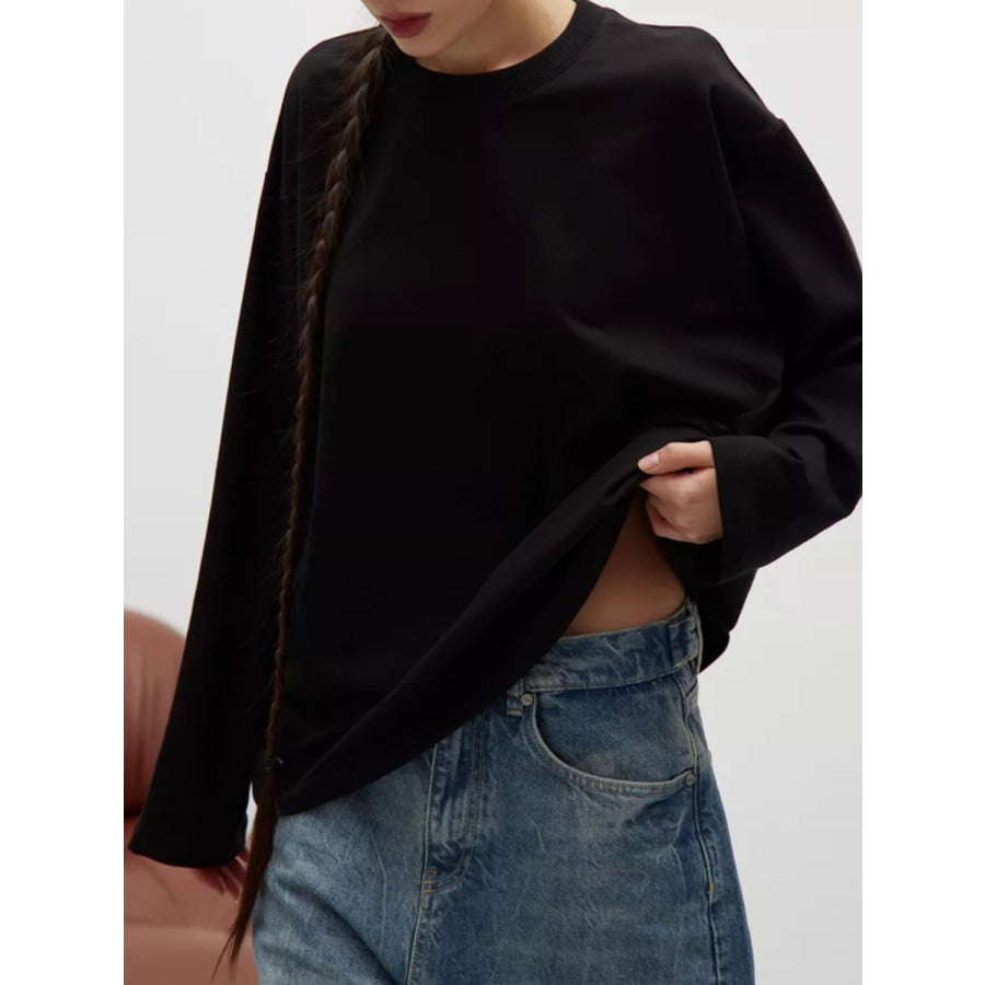 Round Neck Dropped Shoulder Long Sleeve T-Shirt Apparel and Accessories