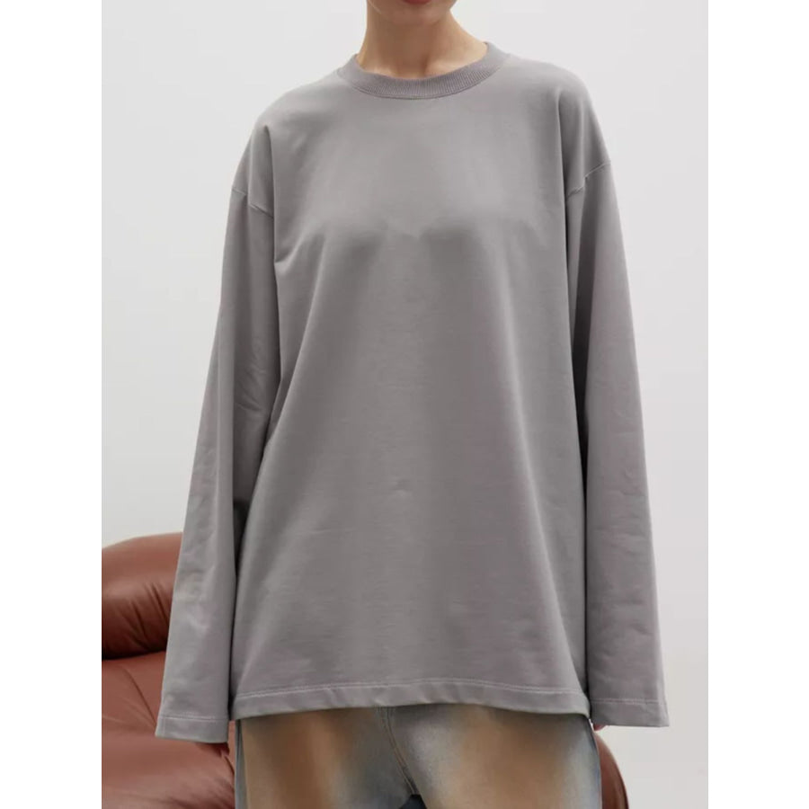 Round Neck Dropped Shoulder Long Sleeve T-Shirt Apparel and Accessories