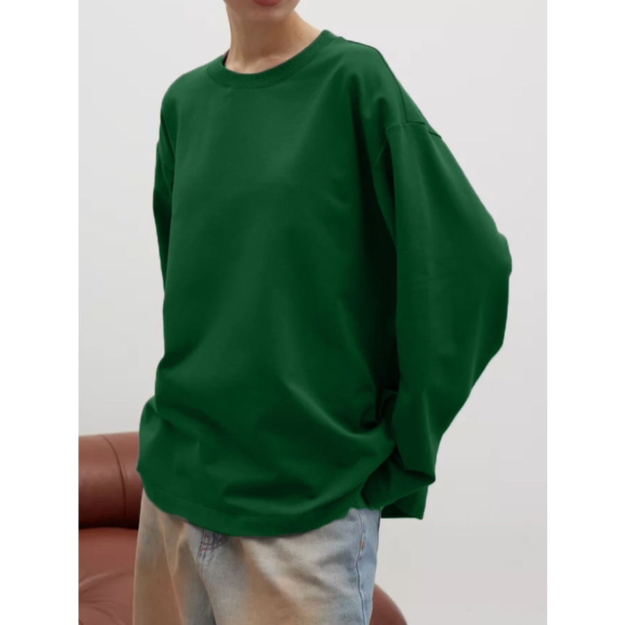 Round Neck Dropped Shoulder Long Sleeve T-Shirt Apparel and Accessories