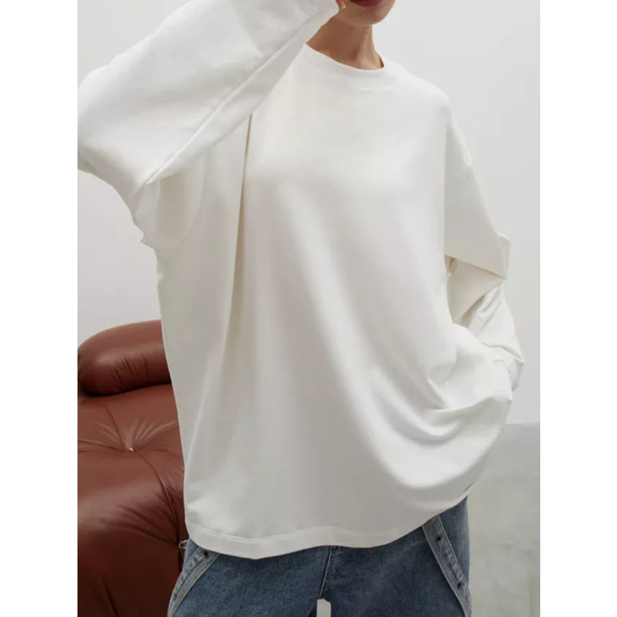 Round Neck Dropped Shoulder Long Sleeve T-Shirt Apparel and Accessories