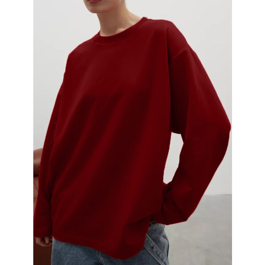 Round Neck Dropped Shoulder Long Sleeve T-Shirt Apparel and Accessories