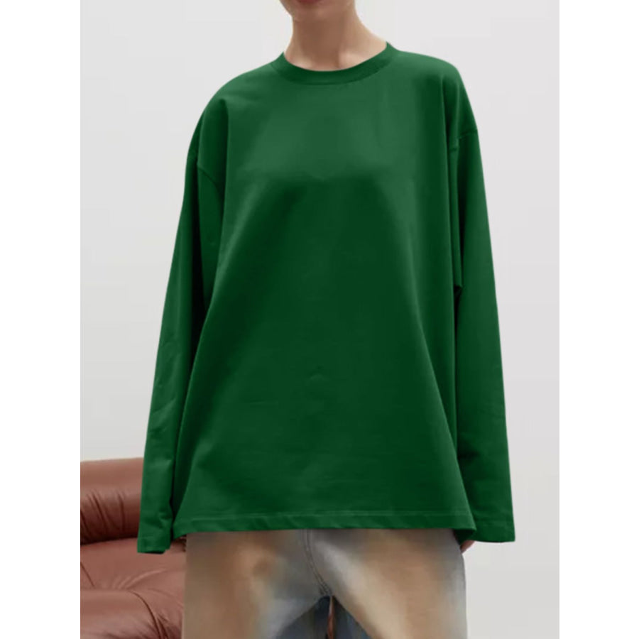 Round Neck Dropped Shoulder Long Sleeve T-Shirt Apparel and Accessories