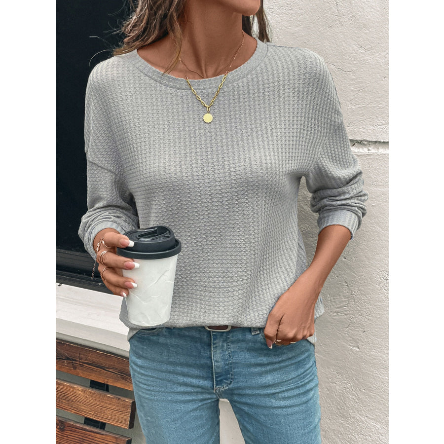 Round Neck Dropped Shoulder Long Sleeve T-Shirt Apparel and Accessories